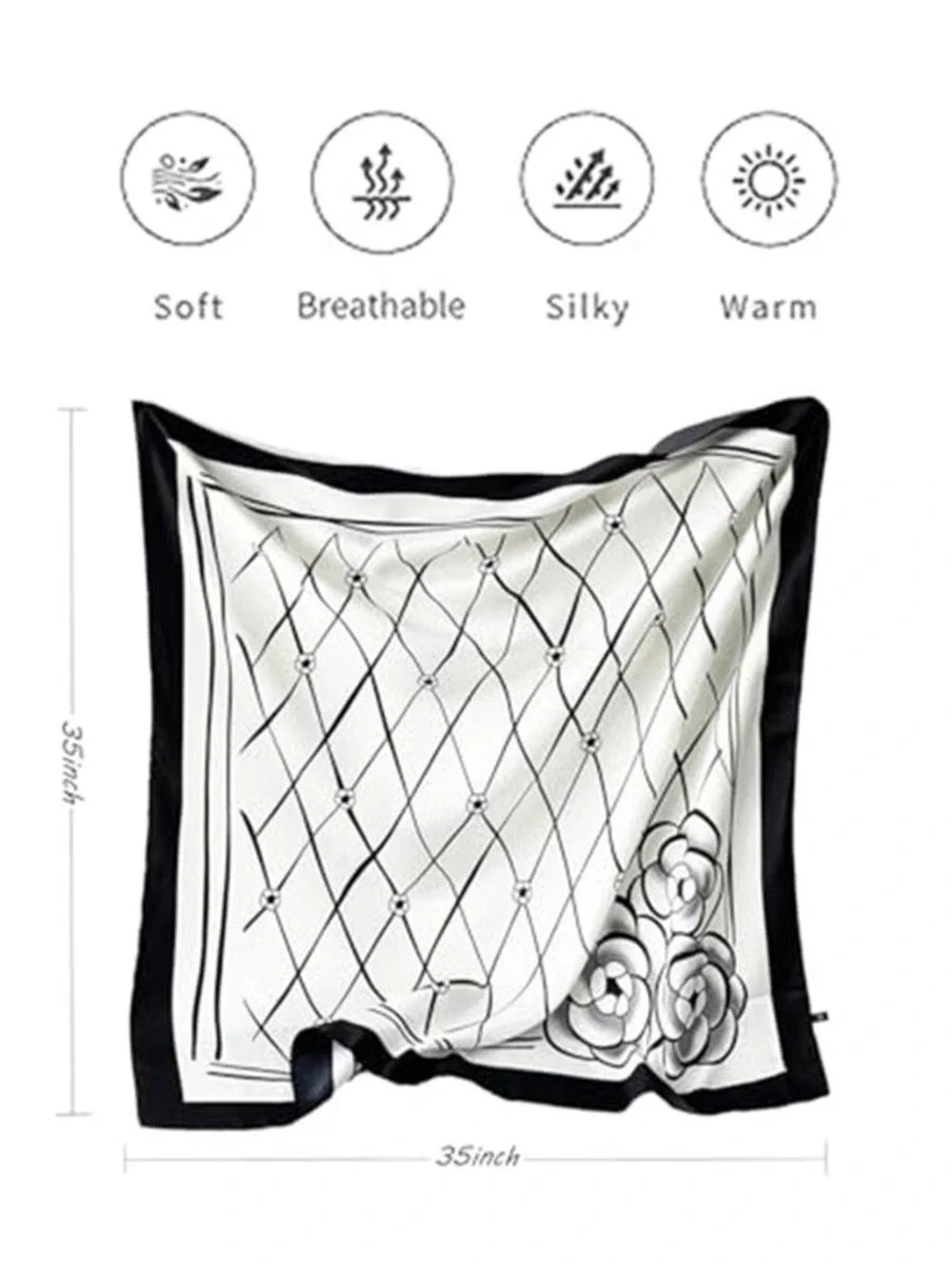 Head Scarf Black and White Flowers Hair Bandana 35